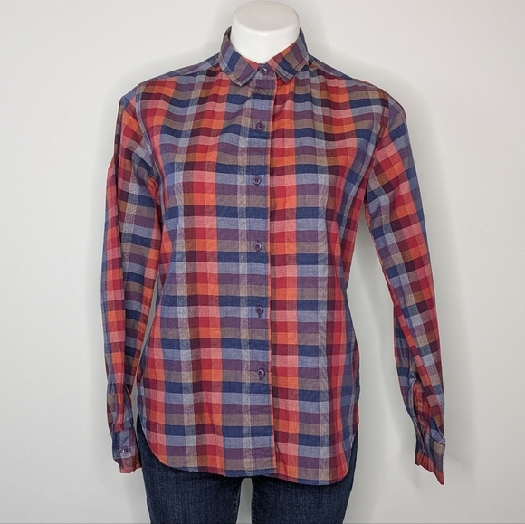 Vintage Levi Strauss red blue purple plaid button up long sleeve collared top 10 - Picture 1 of 9